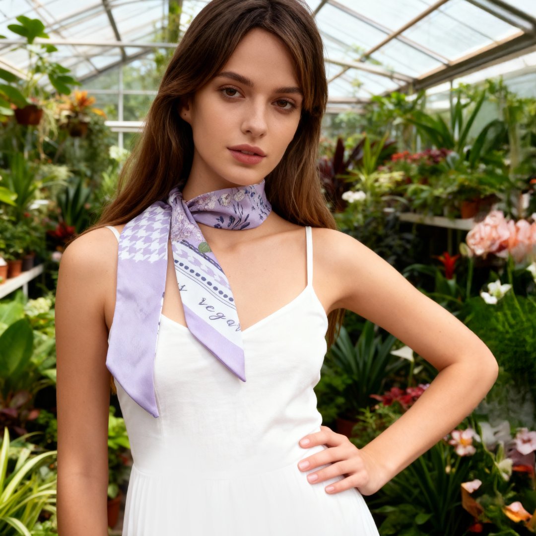Secret Violet Garden Houndstooth Twilly Silky Scarf (105cm)