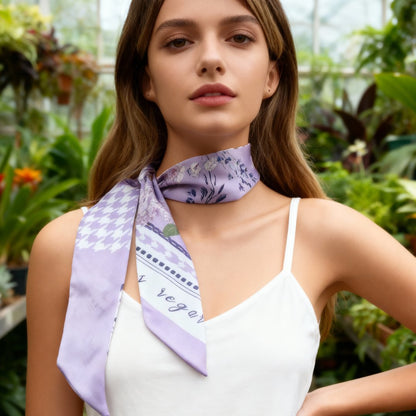 Secret Violet Garden Houndstooth Twilly Silky Scarf (105cm)