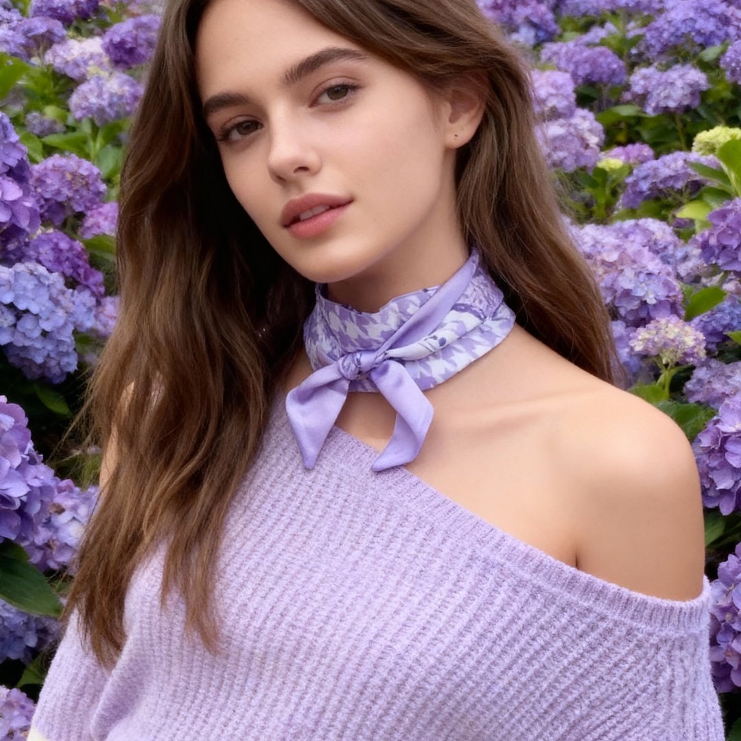 Secret Violet Garden Houndstooth Twilly Silky Scarf (105cm)