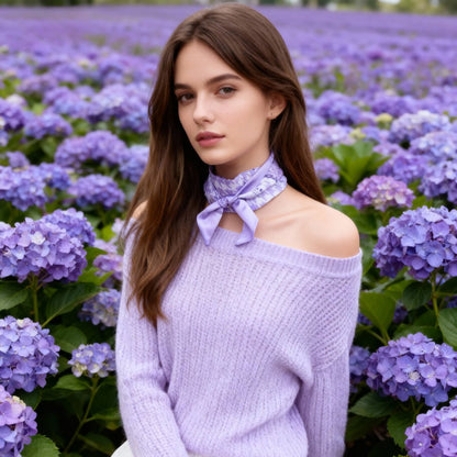 Secret Violet Garden Houndstooth Twilly Silky Scarf (105cm)