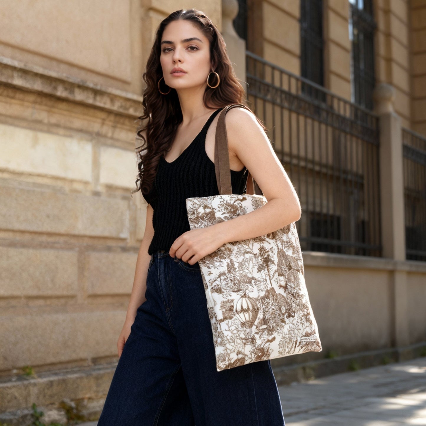 Toile De Jouy Cedar Brown Tote Bag