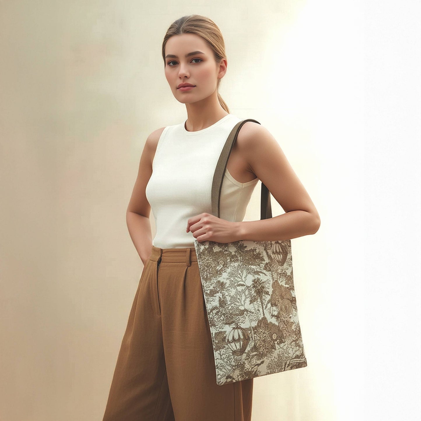 Toile De Jouy Cedar Brown Tote Bag