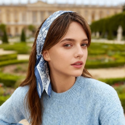 Toile De Jouy Dusty Blue Silky Scarf (60cm)