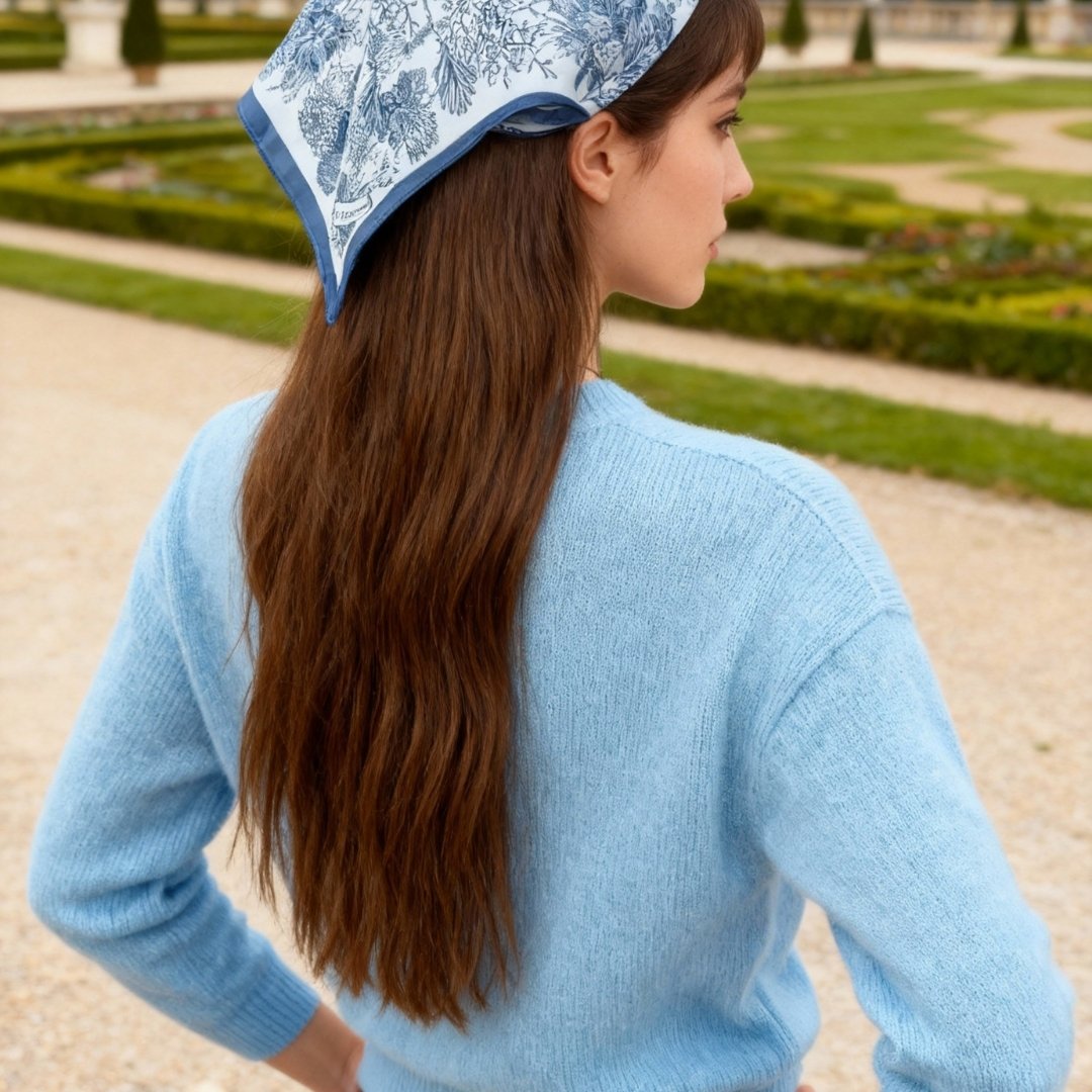 Toile De Jouy Dusty Blue Silky Scarf (60cm)