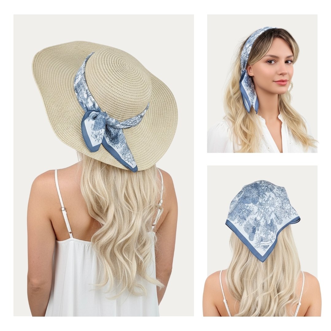 Toile De Jouy Dusty Blue Silky Scarf (60cm)