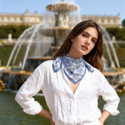 Toile De Jouy Dusty Blue Silky Scarf (60cm)