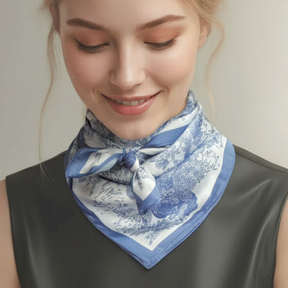 Toile De Jouy Dusty Blue Silky Scarf (60cm)