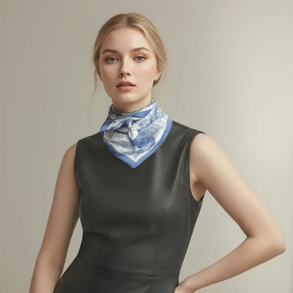 Toile De Jouy Dusty Blue Silky Scarf (60cm)
