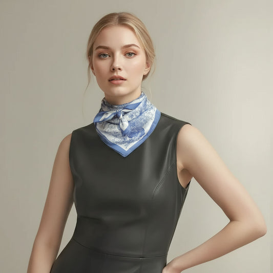 Toile De Jouy Dusty Blue Silky Scarf (60cm)