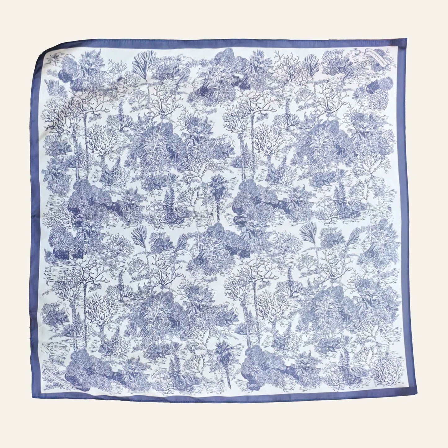 Toile De Jouy Dusty Blue Silky Scarf (60cm)
