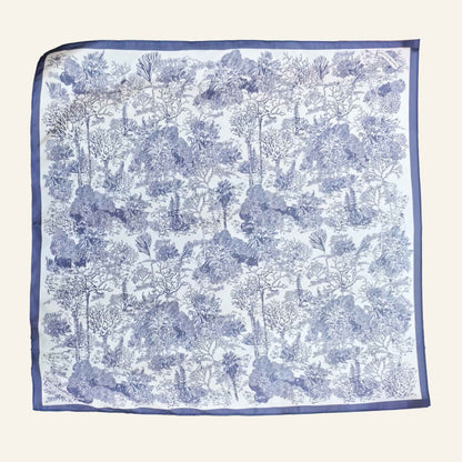 Toile De Jouy Dusty Blue Silky Scarf (60cm)