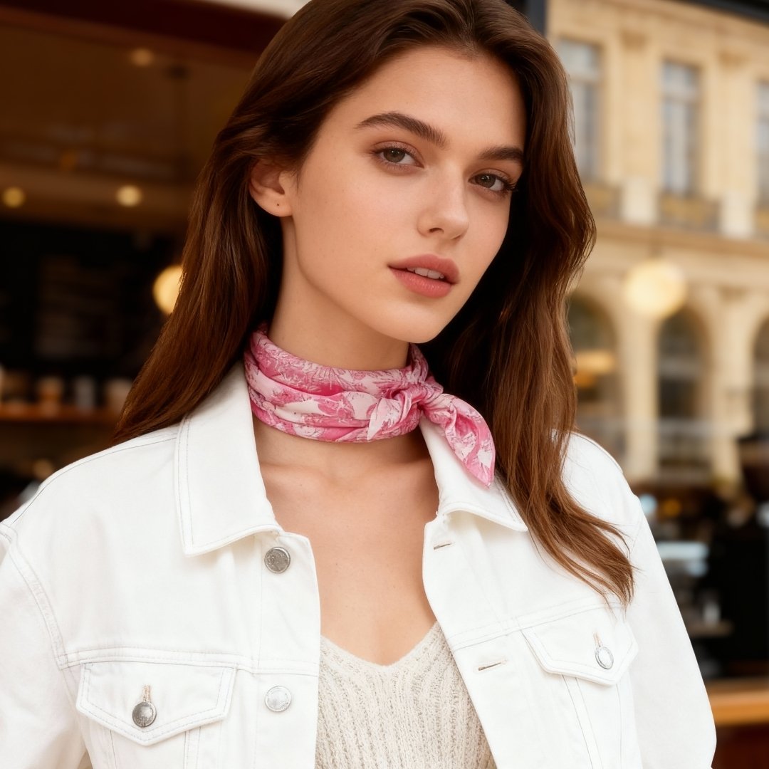 Toile De Jouy Pink Silky Scarf (60cm)