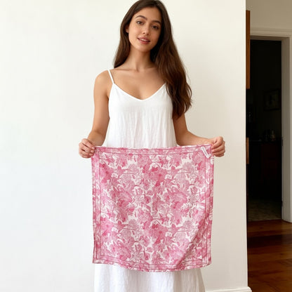 Toile De Jouy Pink Silky Scarf (60cm)