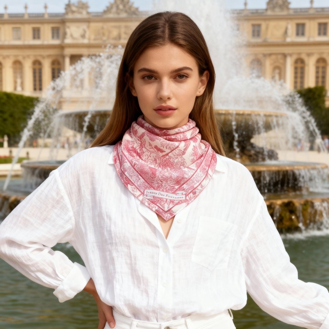 Toile De Jouy Pink Silky Scarf (60cm)