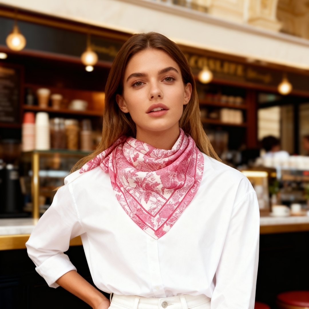 Toile De Jouy Pink Silky Scarf (60cm)