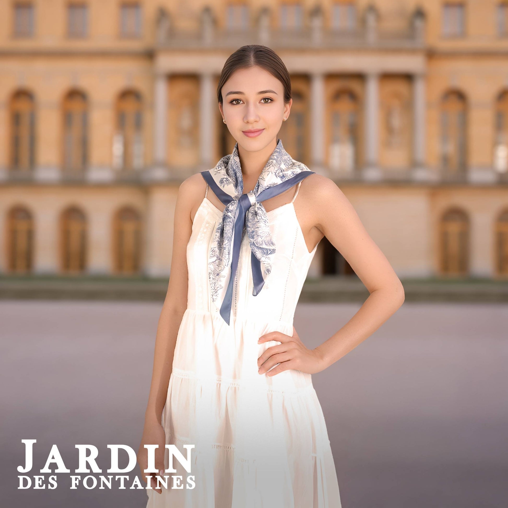 Toile De Jouy Dusty Blue Silky Scarf (90cm), Luxury scarf JARDIN DES FONTAINES Toile De Jouy Dusty Blue Silky Scarf (90cm), Luxury scarf JARDIN DES FONTAINES