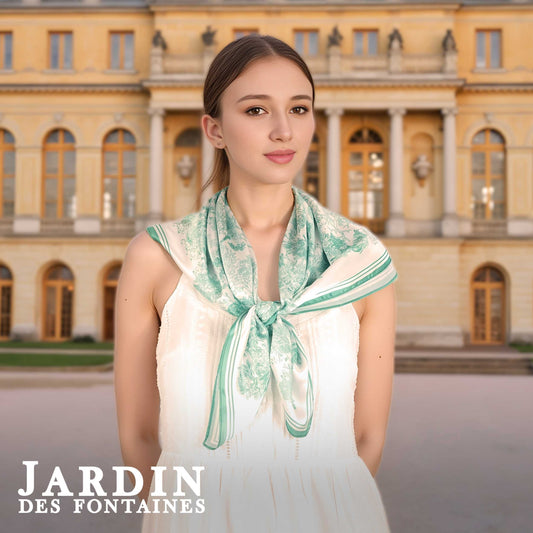 Toile De Jouy Mint Green Silky Scarf (90cm)