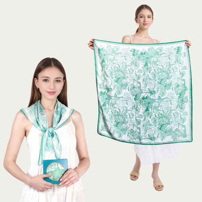 Toile De Jouy Mint Green Silky Scarf (90cm)