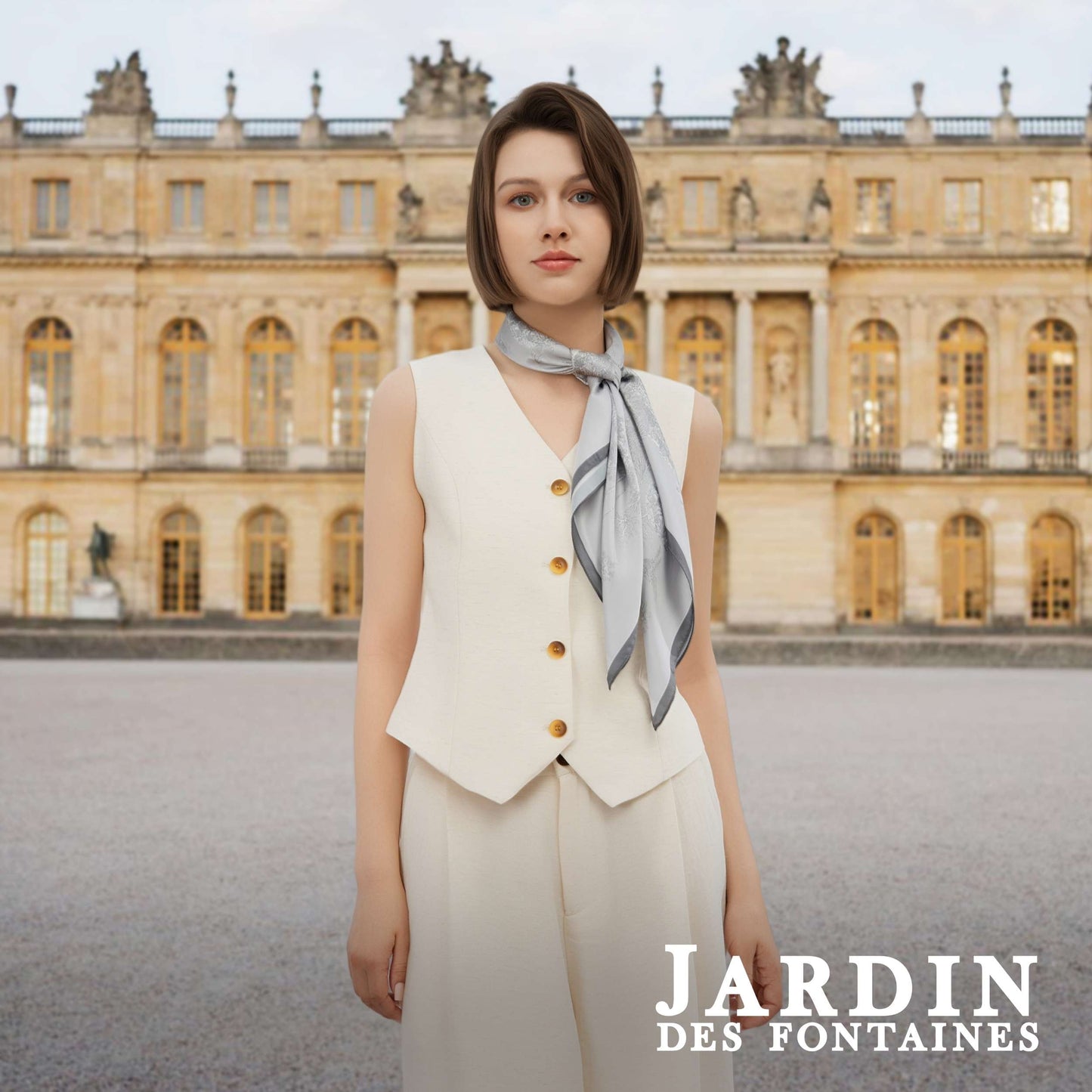 Toile De Jouy Subaqueous Palace Gray Silky Scarf (90cm)