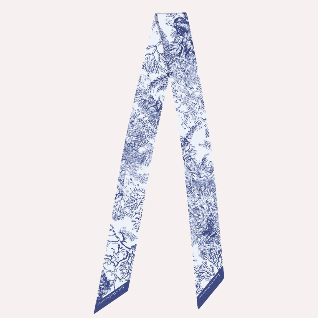 Toile De Jouy Dusty Blue Twilly Silky Scarf (105cm)
