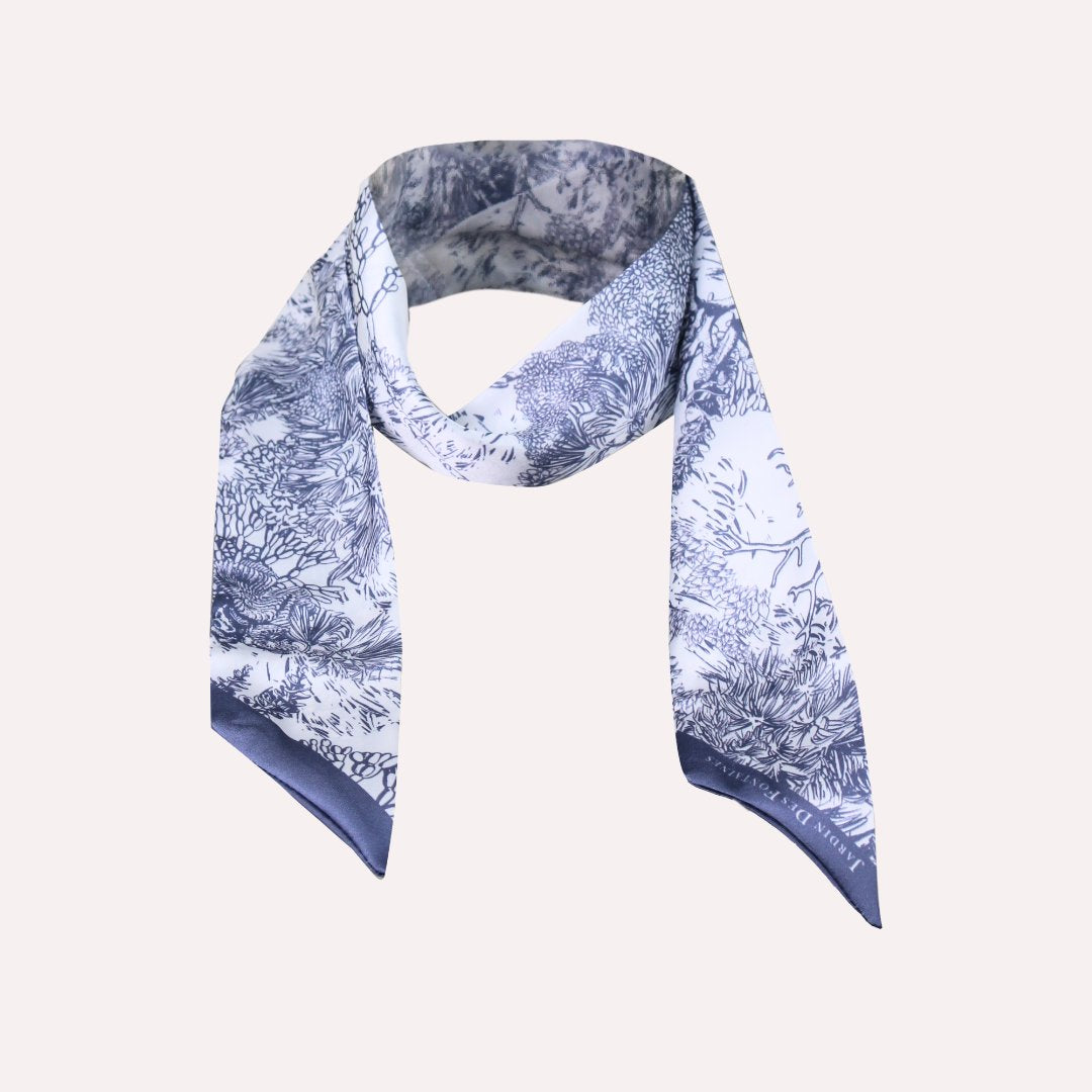 Toile De Jouy Dusty Blue Twilly Silky Scarf (105cm) – JARDIN DES