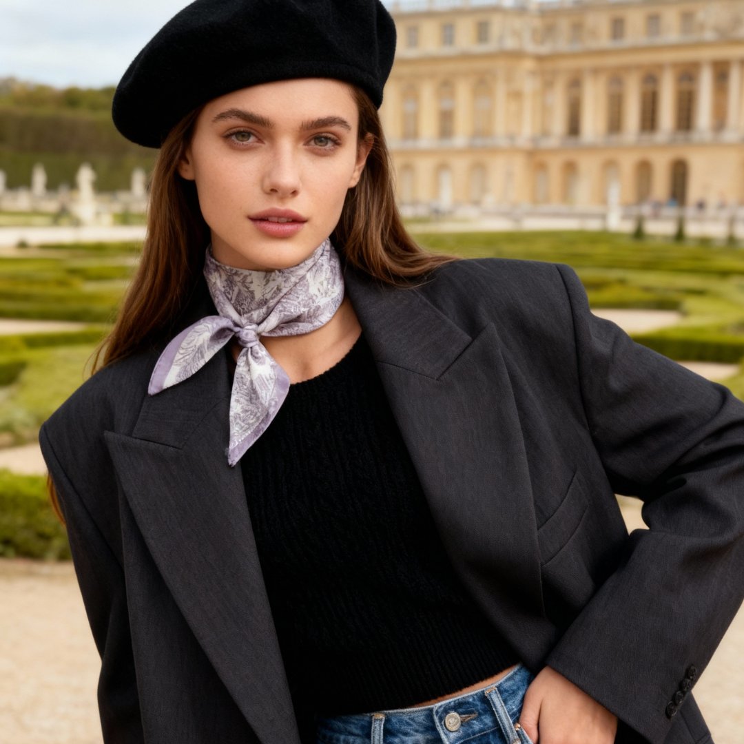 Toile De Jouy Pinkish Gray Twilly Silky Scarf (105cm)