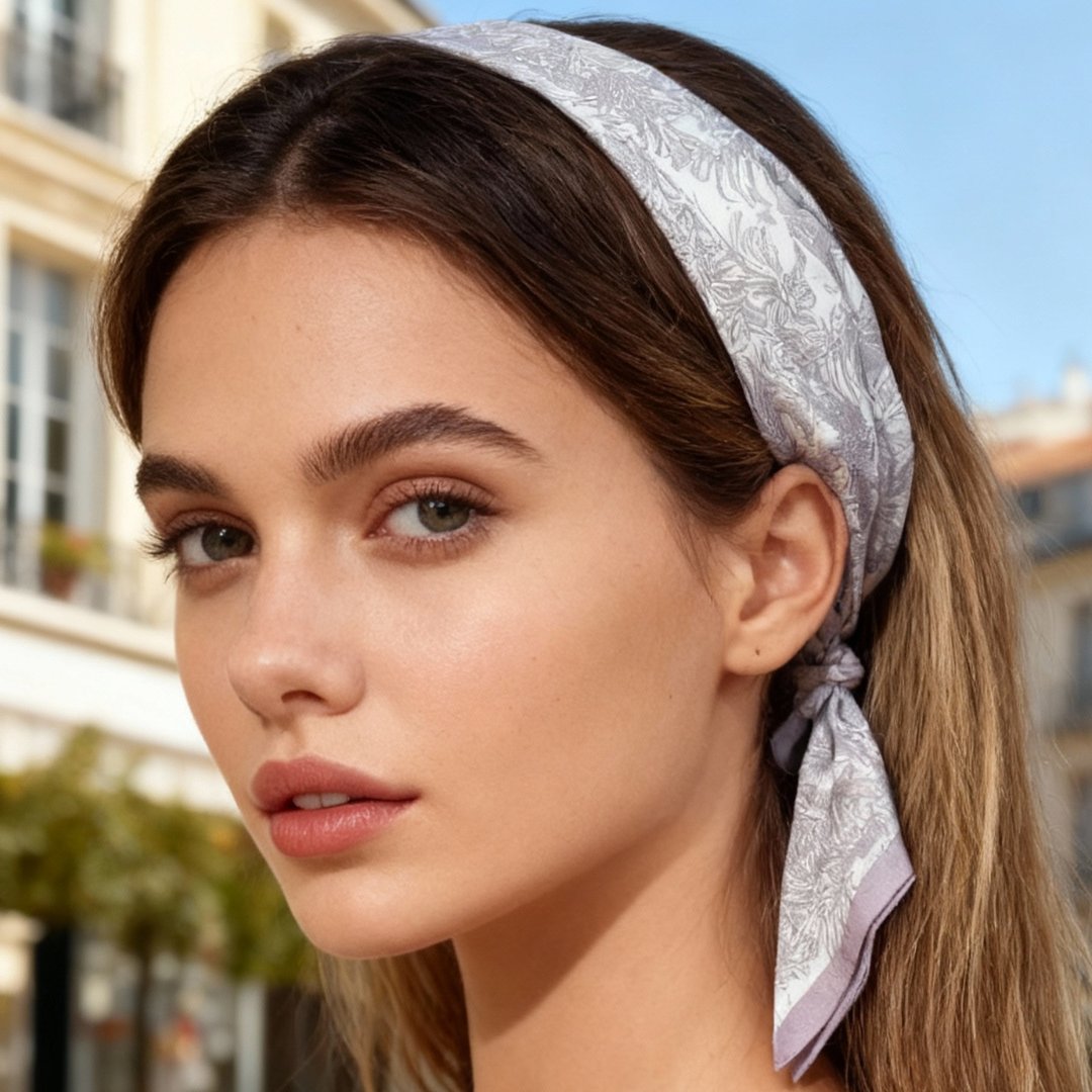 Toile De Jouy Pinkish Gray Twilly Silky Scarf (105cm)