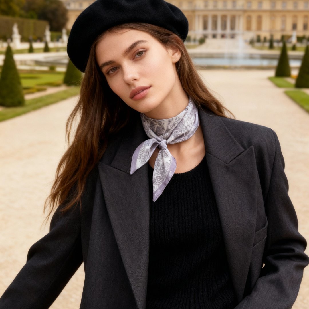 Toile De Jouy Pinkish Gray Twilly Silky Scarf (105cm)