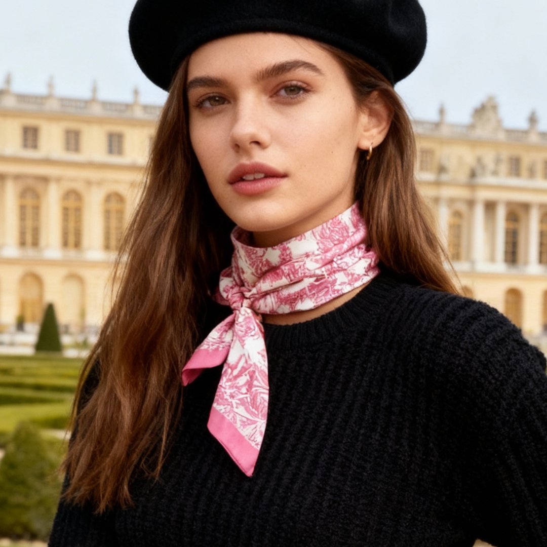 Toile De Jouy Pink Twilly Silky Scarf (105cm)