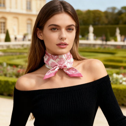 Toile De Jouy Pink Twilly Silky Scarf (105cm)