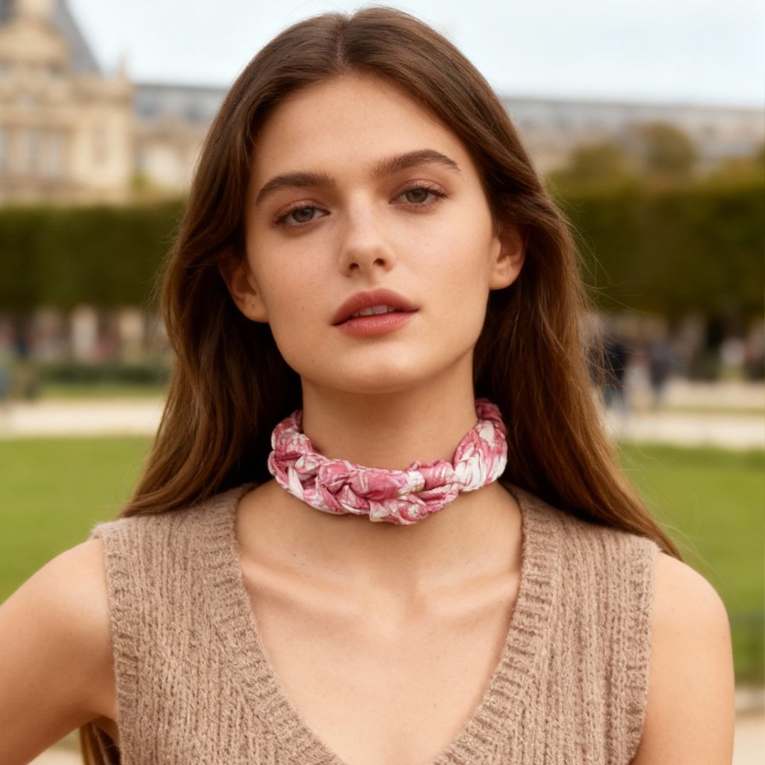 Toile De Jouy Pink Twilly Silky Scarf (105cm)