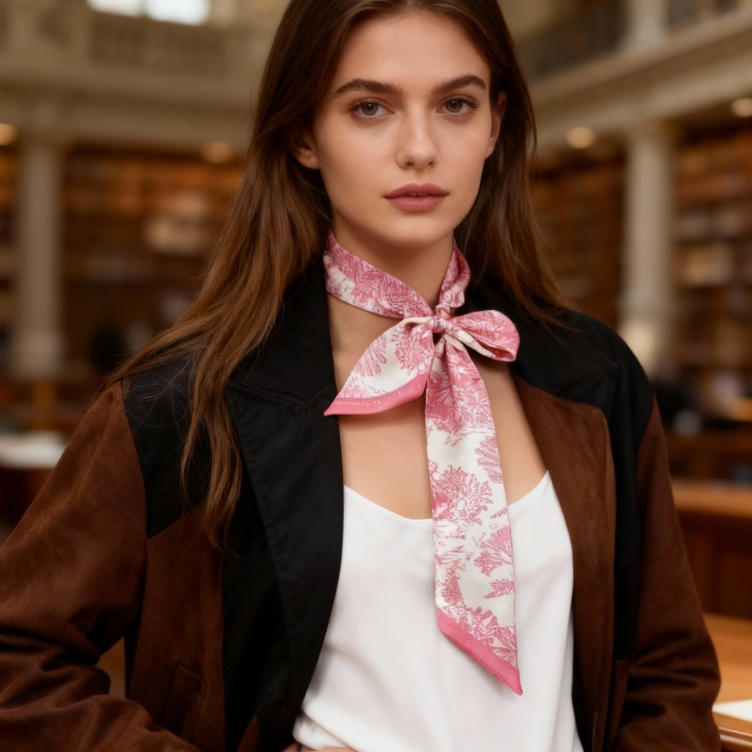 Toile De Jouy Pink Twilly Silky Scarf (105cm)