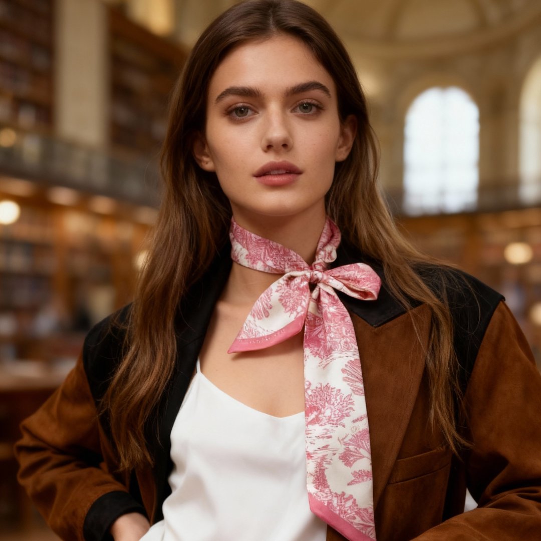 Toile De Jouy Pink Twilly Silky Scarf (105cm)