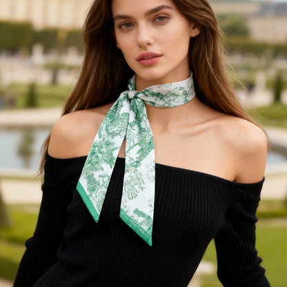 Toile De Jouy Mint Green Twilly Silky Scarf (105cm)
