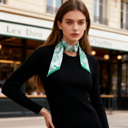 Toile De Jouy Mint Green Twilly Silky Scarf (105cm)