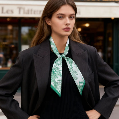 Toile De Jouy Mint Green Twilly Silky Scarf (105cm)