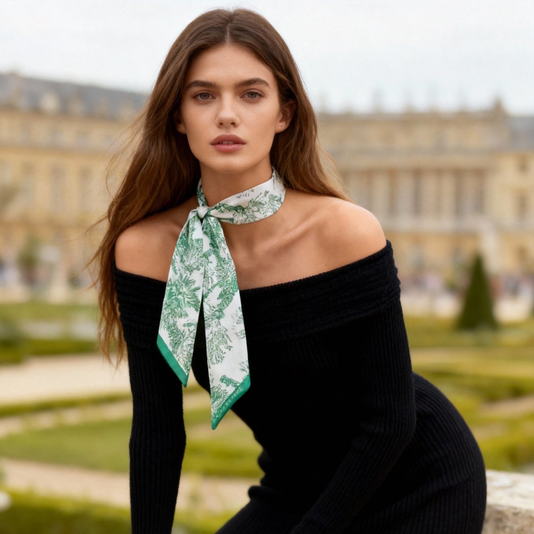 Toile De Jouy Mint Green Twilly Silky Scarf (105cm)