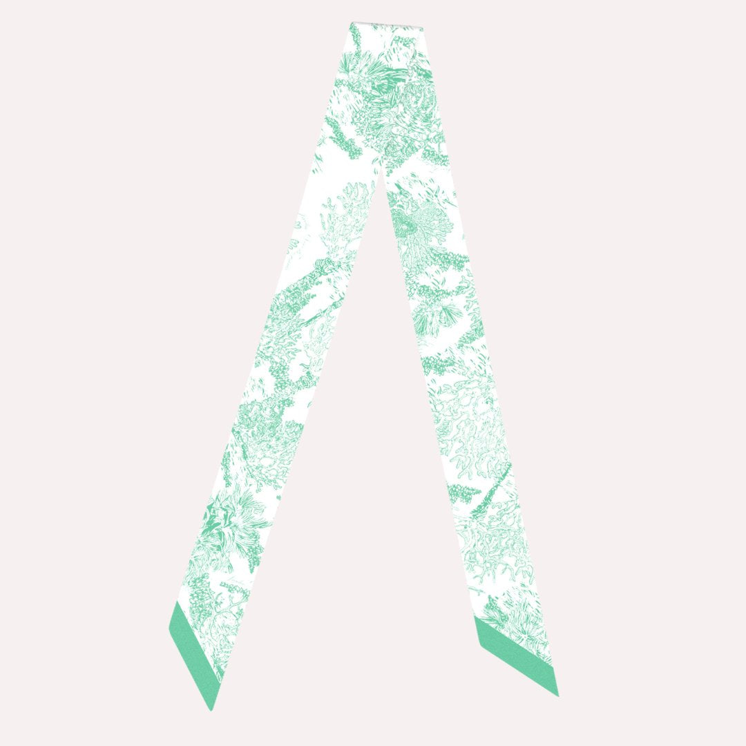Toile De Jouy Mint Green Twilly Silky Scarf (105cm)