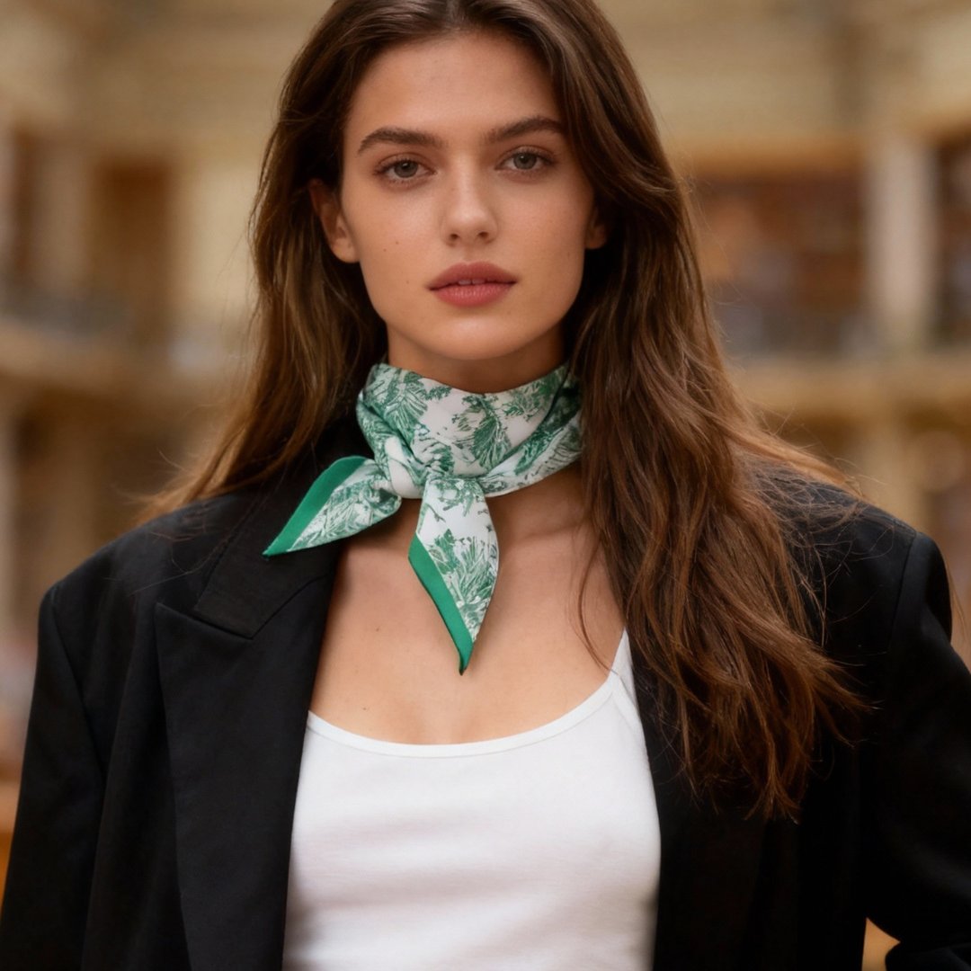 Toile De Jouy Mint Green Twilly Silky Scarf (105cm)