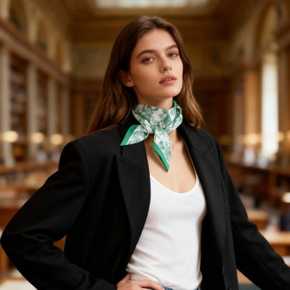Toile De Jouy Mint Green Twilly Silky Scarf (105cm)