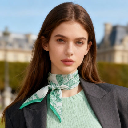 Toile De Jouy Mint Green Twilly Silky Scarf (105cm)