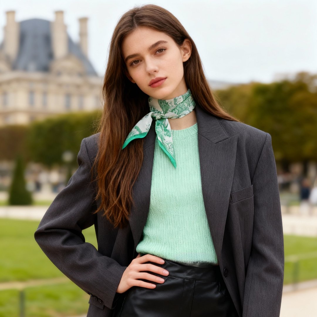 Toile De Jouy Mint Green Twilly Silky Scarf (105cm)