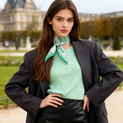 Toile De Jouy Mint Green Twilly Silky Scarf (105cm)