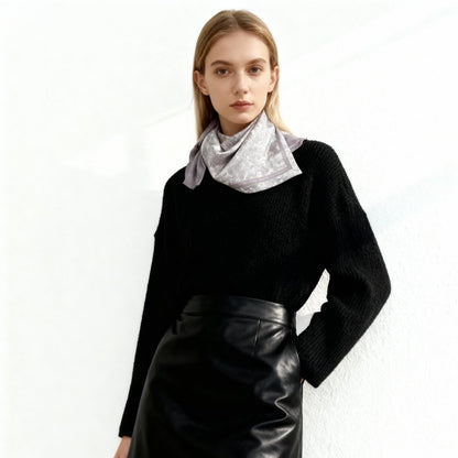 Toile De Jouy Pinkish Gray Silky Scarf Gift Set (Double Face Silky Scarf and Scarf Ring)