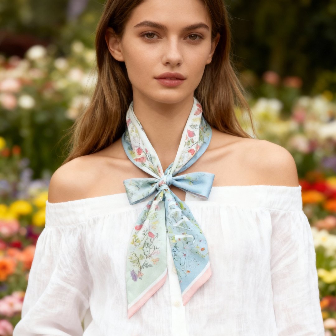 Venus Garden of Love Blue Twilly Silky Scarf (105cm)