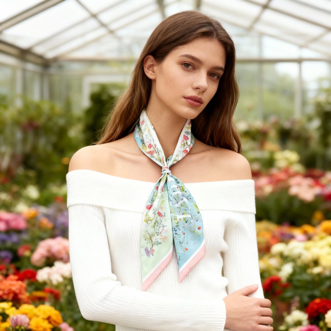 Venus Garden of Love Blue Twilly Silky Scarf (105cm)