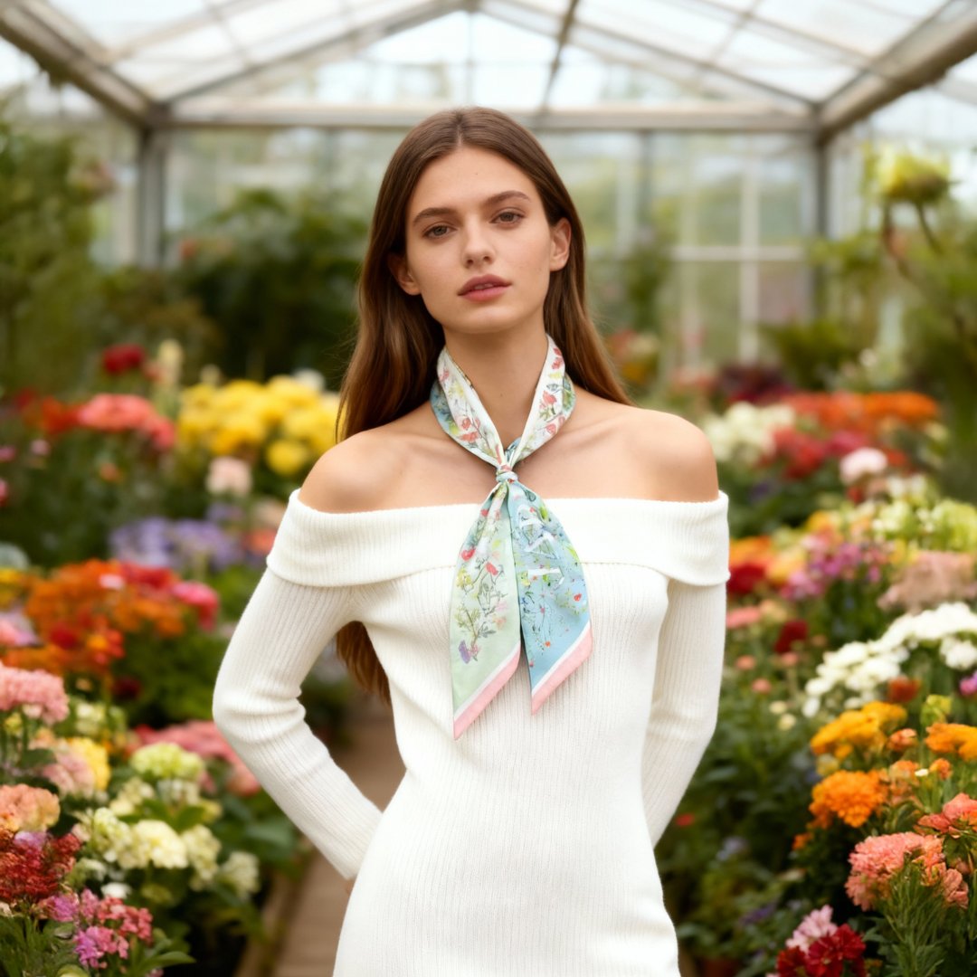 Venus Garden of Love Blue Twilly Silky Scarf (105cm)