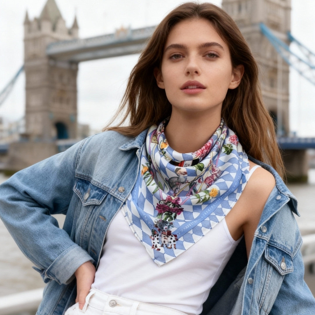 Wonderful Adventure Dream Gray Argyle Silky Scarf (60cm)