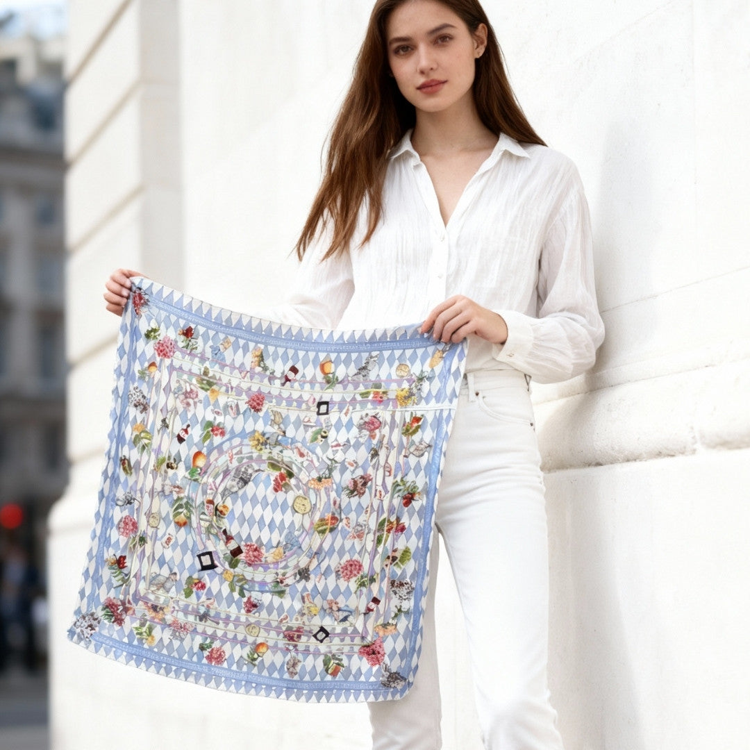 Wonderful Adventure Dream Gray Argyle Silky Scarf (60cm)