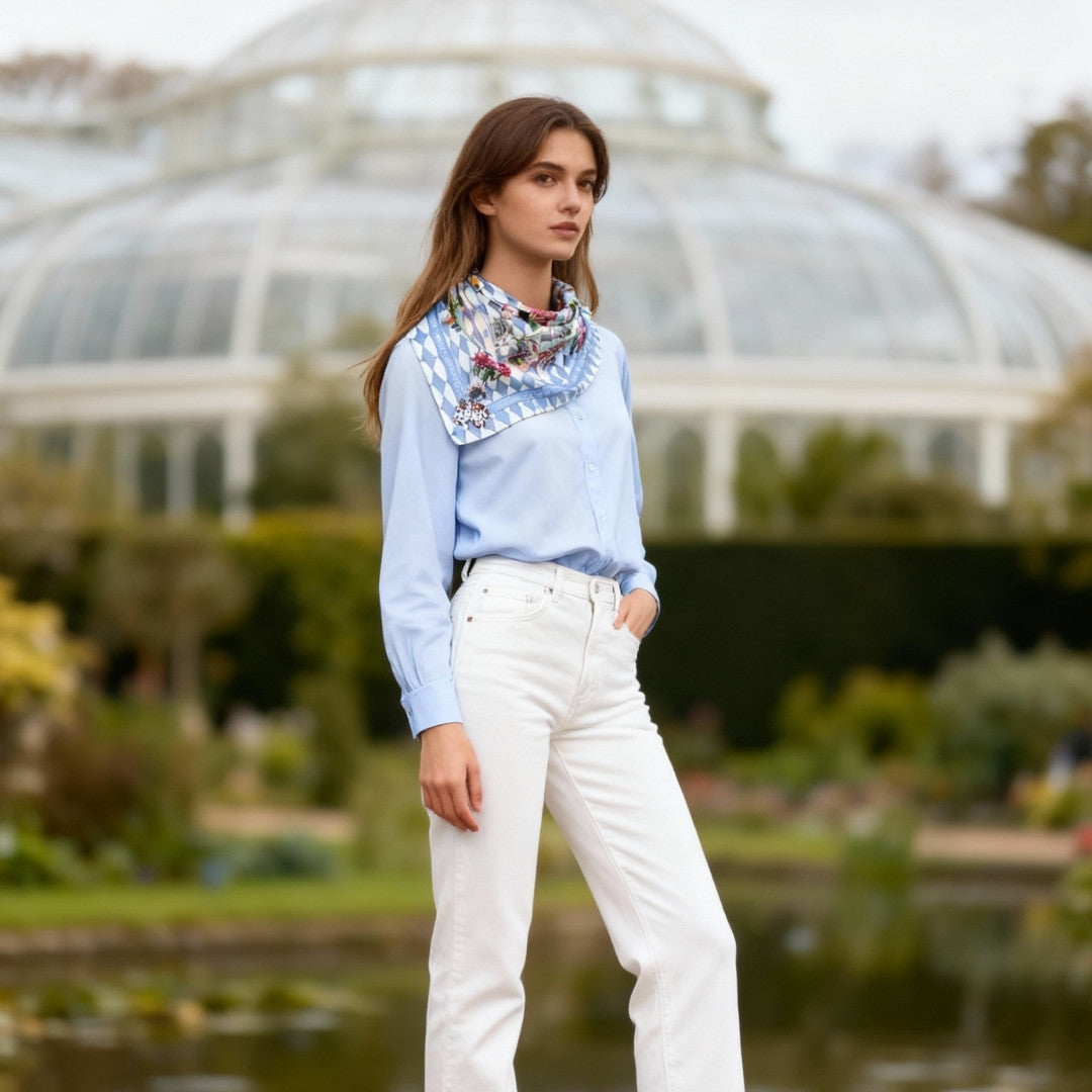 Wonderful Adventure Dream Gray Argyle Silky Scarf (60cm)